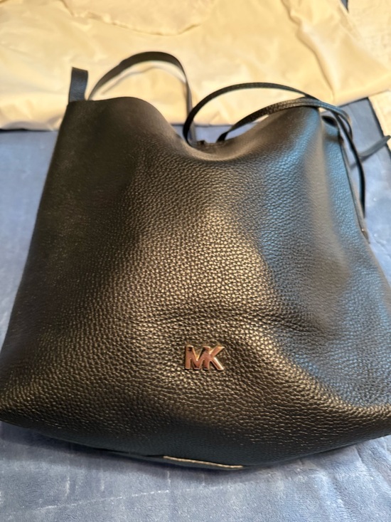 Michael Kors Handbags - Michael Kors Black Pebbled Leather Tote with Gold MK Logo